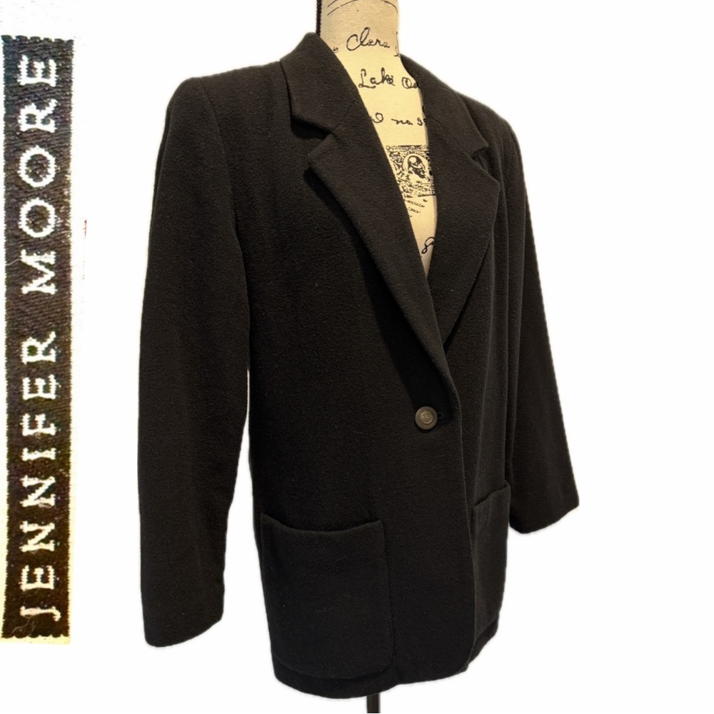 Jennifer Moore Blazer Wool Blend One Button‎ Sz M Black Corpcore Dark Academia
